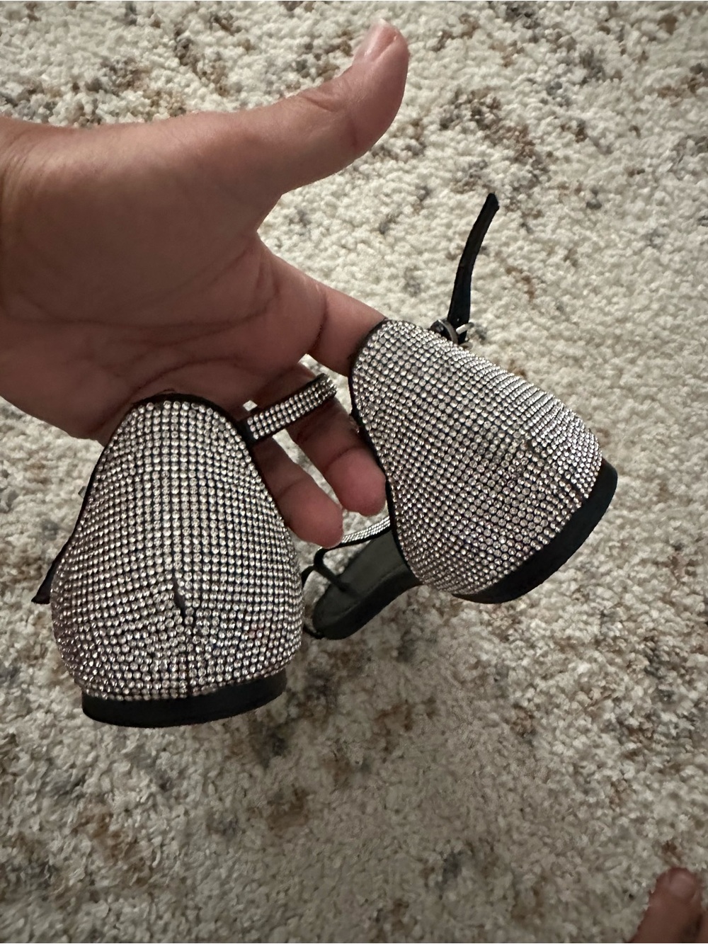 JustFab Black Rhinestone T-Strap Sandals - Picture 3 of 3